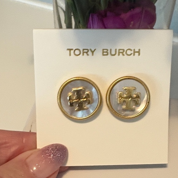 Tory Burch Jewelry - Tory Burch Gold-tone and Mother of Pearl Stud Earrings